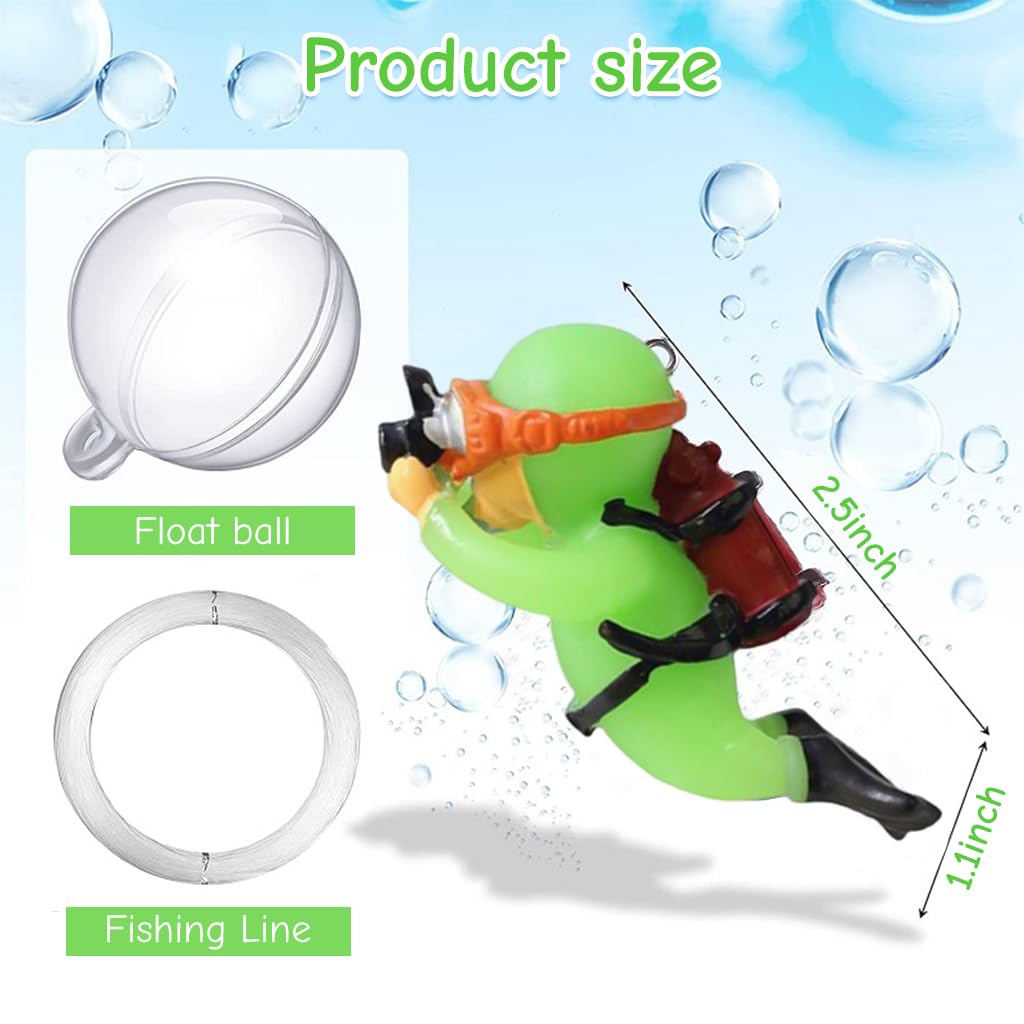 Qpets Aquarium Floating Cartoon Diver Decorations for Fish Tanks with Night Glow Resin 3×7cm | Adjustable Floating Design