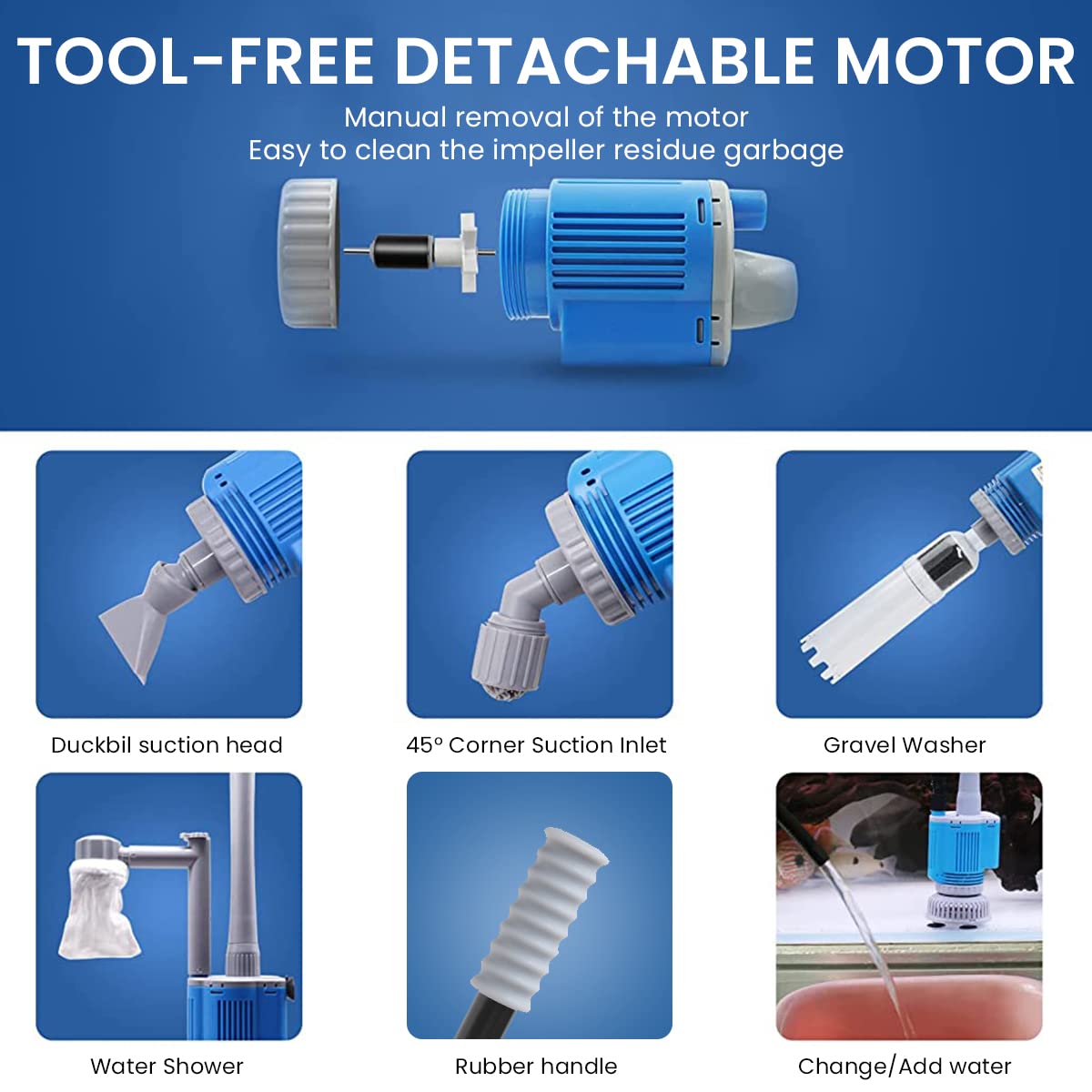 Qpets Electric Aquarium Gravel Cleaner for Water Changing with 20W Pump and 6 in 1 Heads | 1400L/H Flow