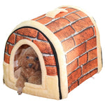Qpets Cat House for Winter and All Seasons with Detachable Roof and Doors 45x38x36cm | Cozy Plush Shelter for Small Pets