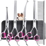 Qpets Dog Grooming Kit 5 Pack for Home Pet Care with 6in Stainless Scissors & Ergonomic Design