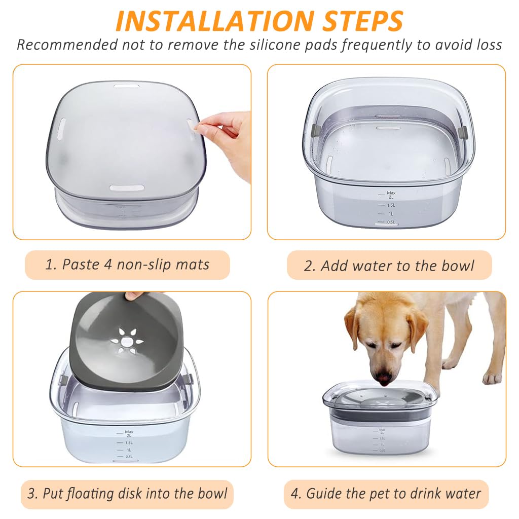 Dog Water Bowl 2L No Spill Dog Water Bowl PP Large Capacity Water Bowl Water Dispenser for Dog Sanitary Water Bowl Drinking Bowl for Dog Cat