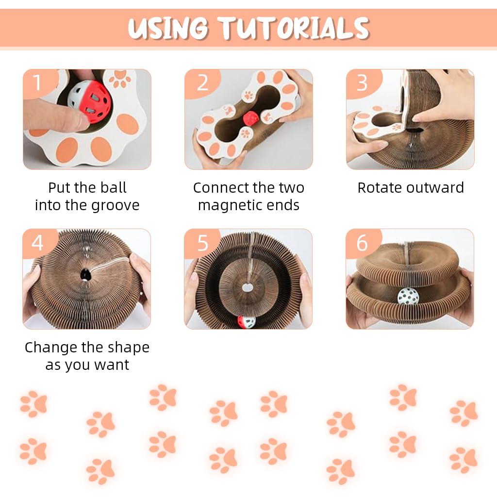 Qpets Cat Scratching Board Toy for Furniture Protection featuring Magnetic Ends and Foldable Corrugated Paper Design