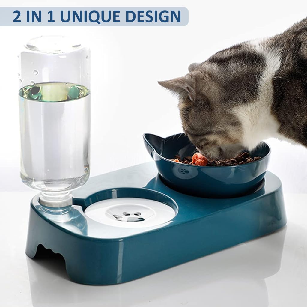Qpets Cat Food Feeder and Water Dispenser with 1.5L Electric Fountain, Polypropylene Bowl for Small and Medium Pets | 35.5 x 19.5 x 5.1 cm
