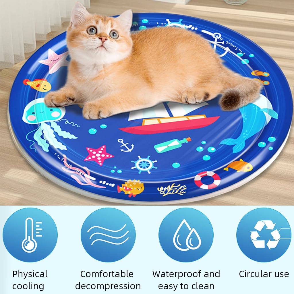 Qpets Inflatable Pet Cooling Water Pad for Dogs and Cats with Manual Air Pump 25.5 in | Non-Toxic PVC Cartoon Mat