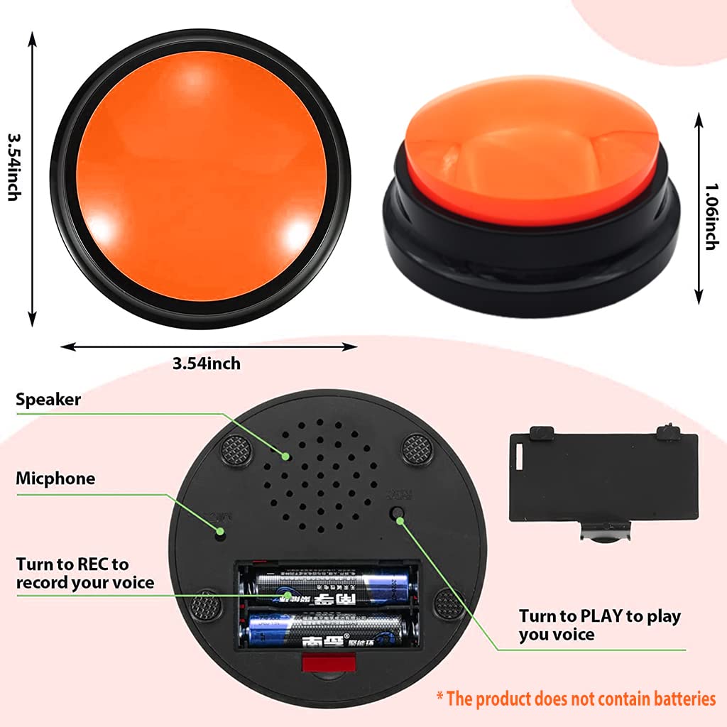 Interactive Dog Toys, Voice Recording Button, Dog Buttons for Communication Pet Training Buzzer, 30 Second Record & Playback, Funny Gift for Study Office Home (Orange)