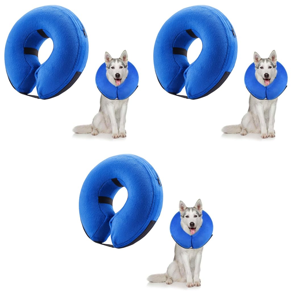 Qpets Inflatable E Collar for Pets with Soft Cotton Cover and Velcro Strap | 3PCS 38–50cm