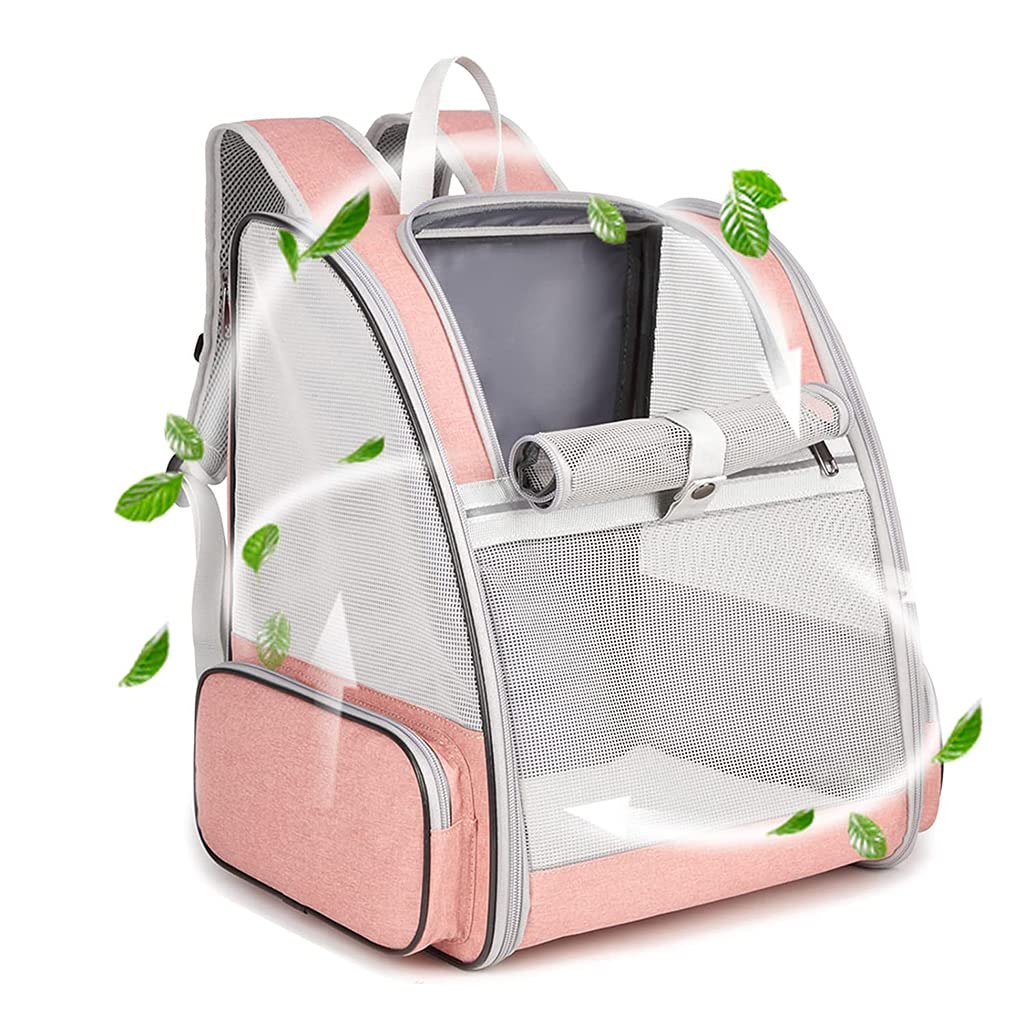 Breathable Design Cat Bag Carrier Backpack for Hot Weather, Expandable Cat Dogs Cage, Cat Bag, Backpack Design Pet Travel Carrier Pet Case for Small Pets (Pink, NOT Expandable)