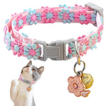 Qpets Floral Cat Collar with Quick Release and Bell featuring Embroidered Sakura Charm