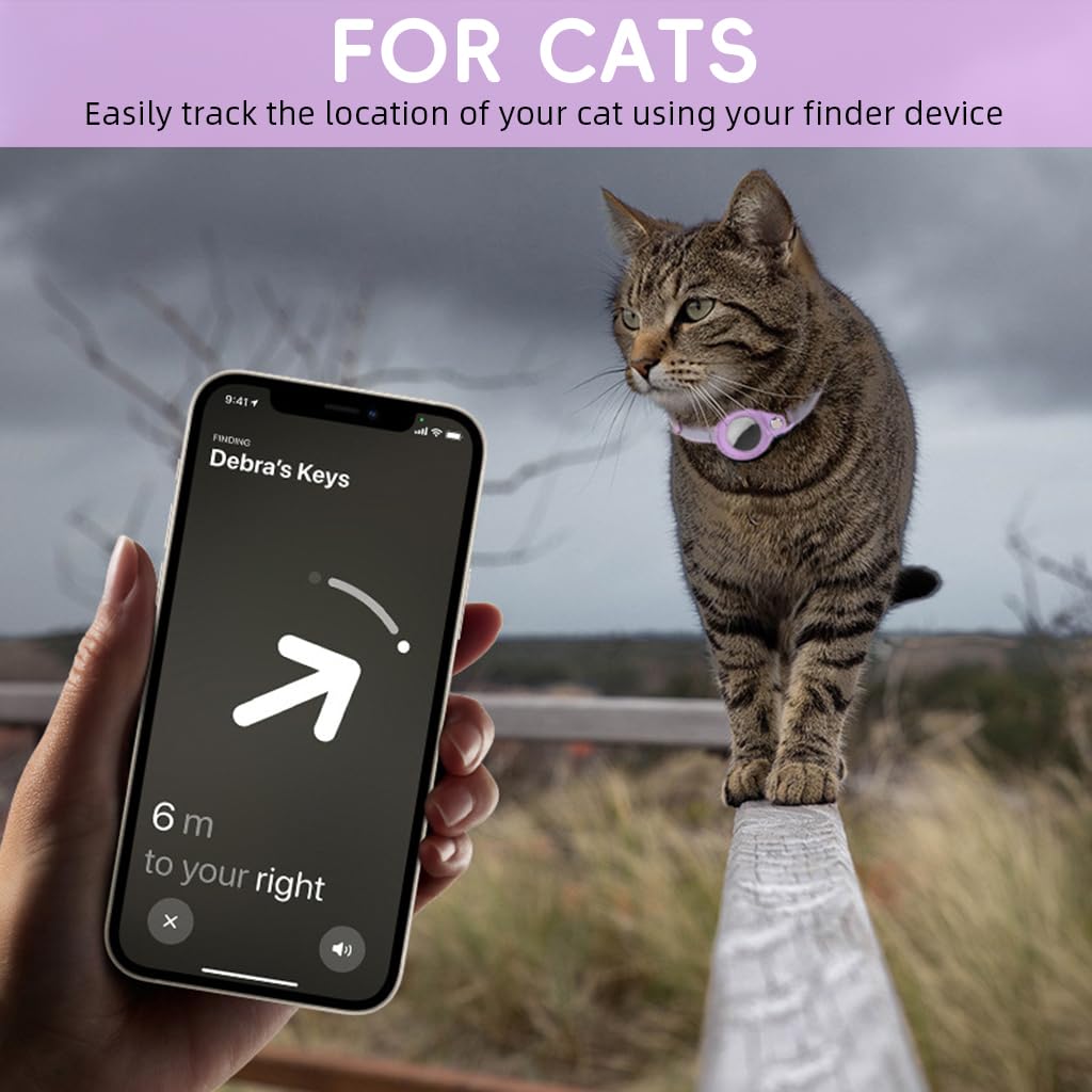 Qpets Airtag Compatible Cat Collar for 9.3–12 in Necks with Reflective Safety Design | Purple PU Adjustable Anti Lost Holder