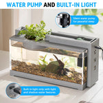Qpets Small Fish Tank for Betta Fish with LED Light and Air Pump 31.5×13×16.5cm | USB Powered Hydroponics Pot for Home Office Decor