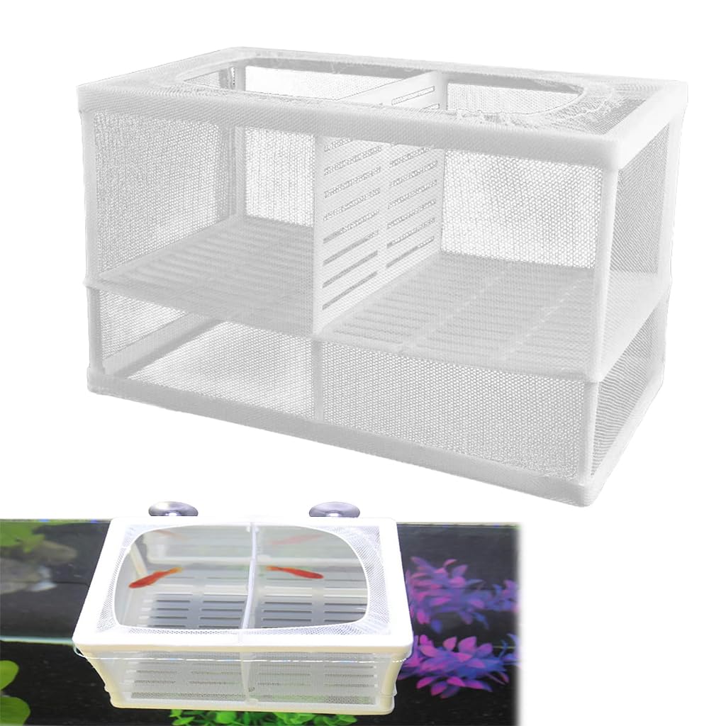 Qpets Aquarium Fish Breeding Box for Safe Fry Rearing with Suction Cups and Nylon Mesh 16x15x15.5cm