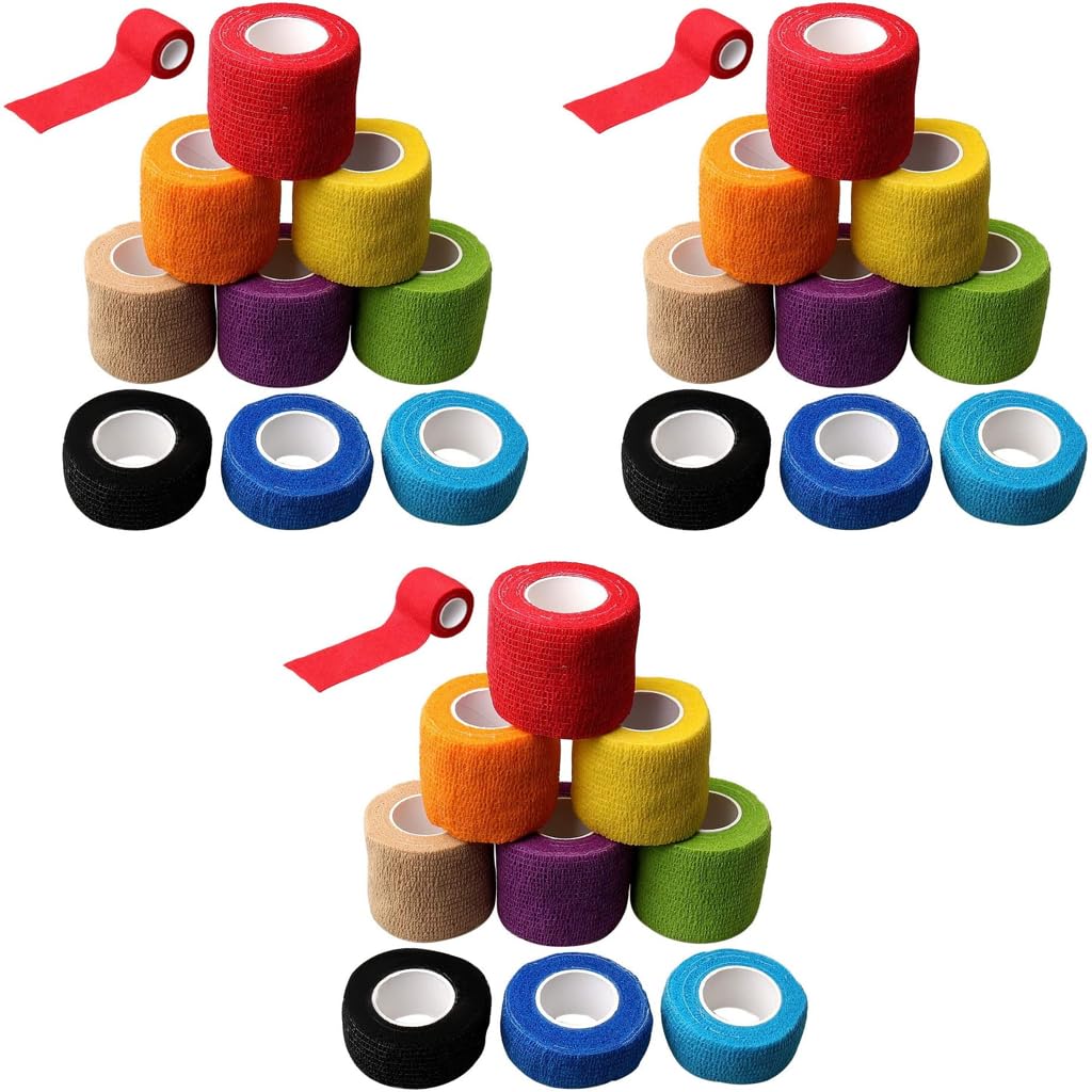 Qpets Crepe Bandage Tape Set 27PCS for Tattoo & Nail Grip with Self Adhesive Non Woven Fabric