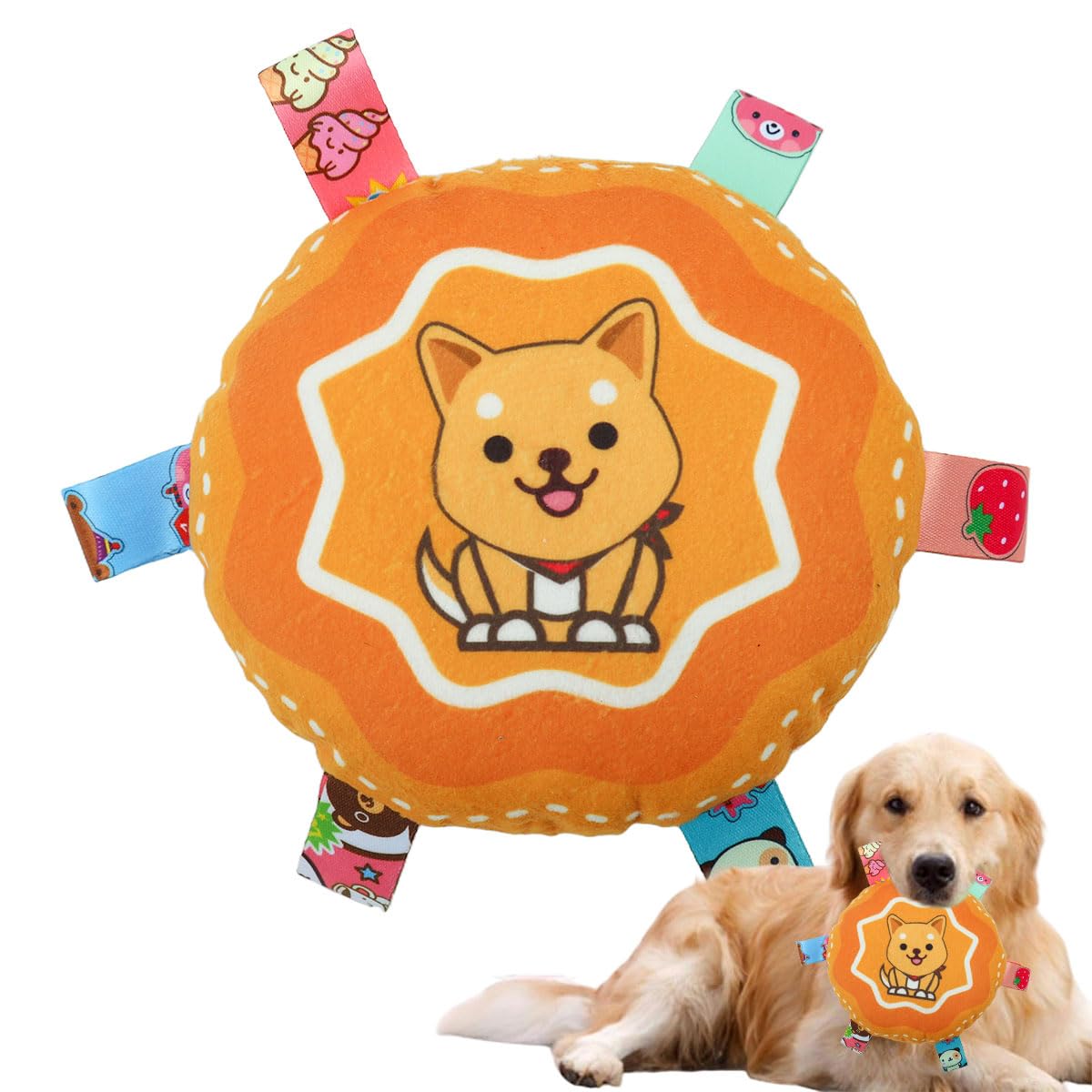 Qpets Dog Toy 6.3 in Round Rattle Toy with Squeaky Sound and Soft Plush for Cats and Dogs