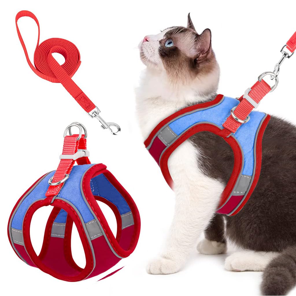Qpets Cat Vest Harness with 1.5m Leash featuring 360° Swivel Clasp and Reflective Strips for Safe Walks