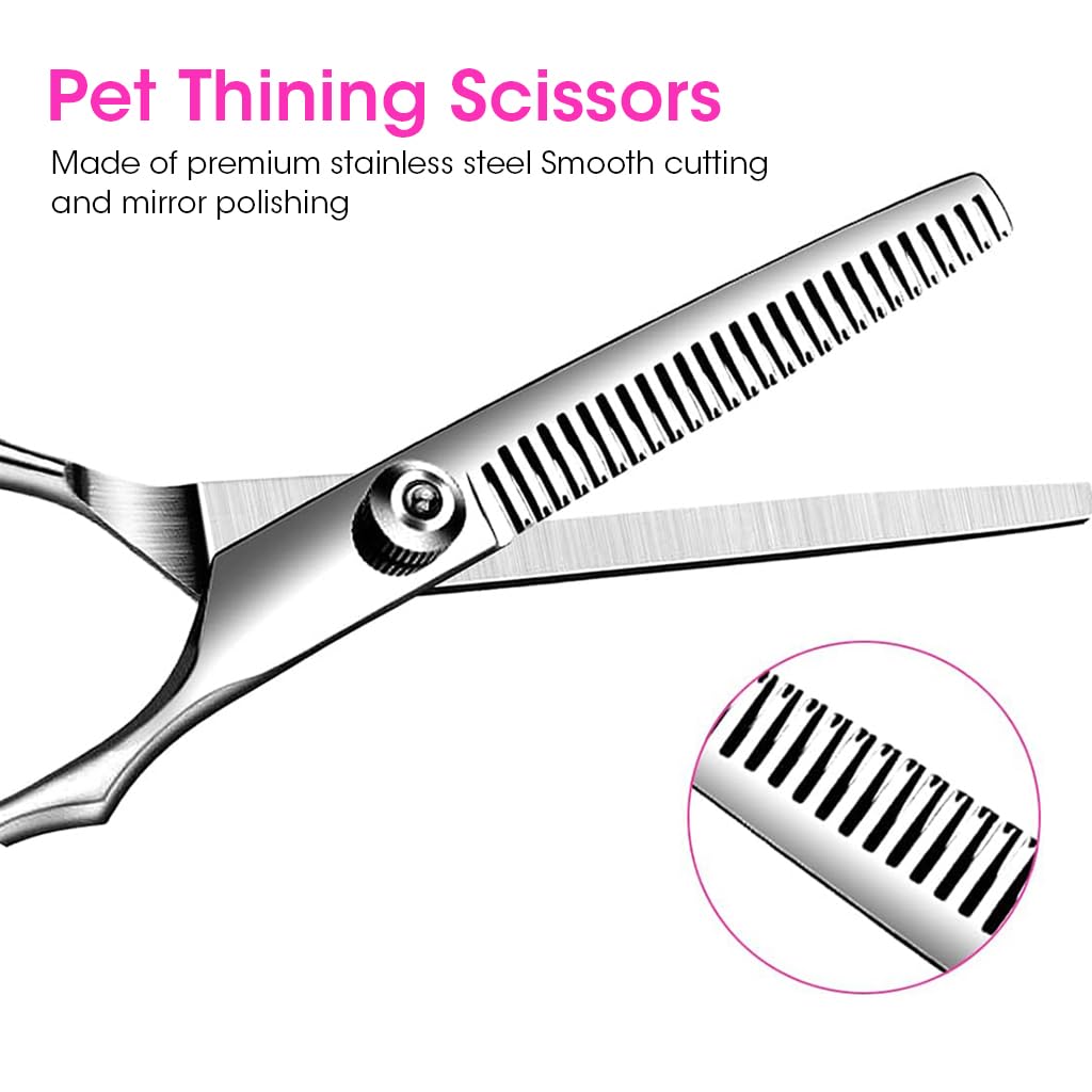 Dog Grooming Kit 5 Pack, Stainless Steel Dog Trimmer Kit, Pet Grooming Scissors Set with Grooming Comb, Cutting Scissors Thinning Shear Curved Scissors, Grooming Hair for Small Large Dog Cat