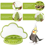 Qpets Parrot Mirror Toy for Cage with Food Box 18.5x9x14cm featuring Clip-on Design | Cloud Shape Interactive Play for Parakeet and Cockatiel