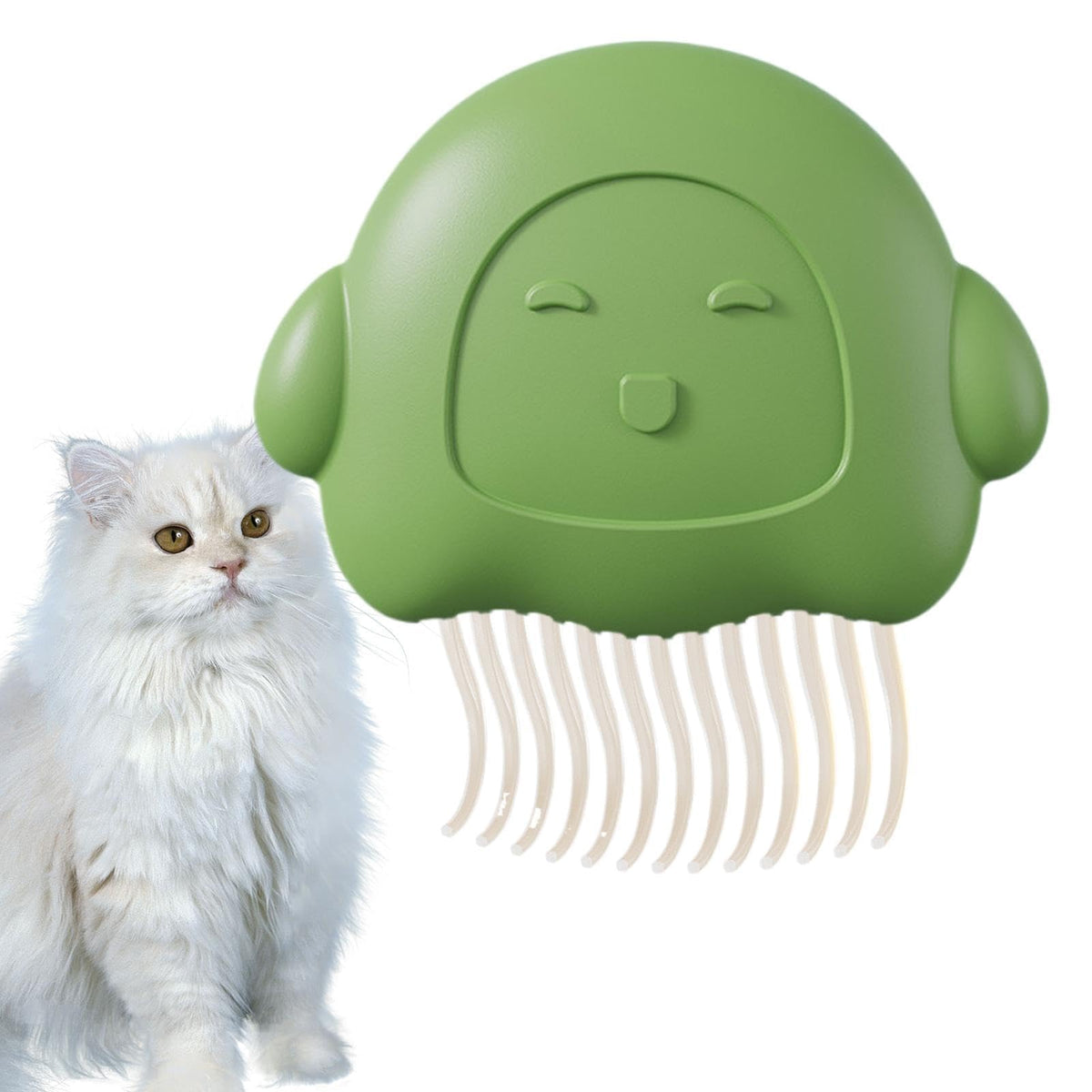 Qpets Cat Grooming Brush for Sensitive Cats with 13 Curved Blunt Bristles & ABS Handle | Gentle Hair Remover