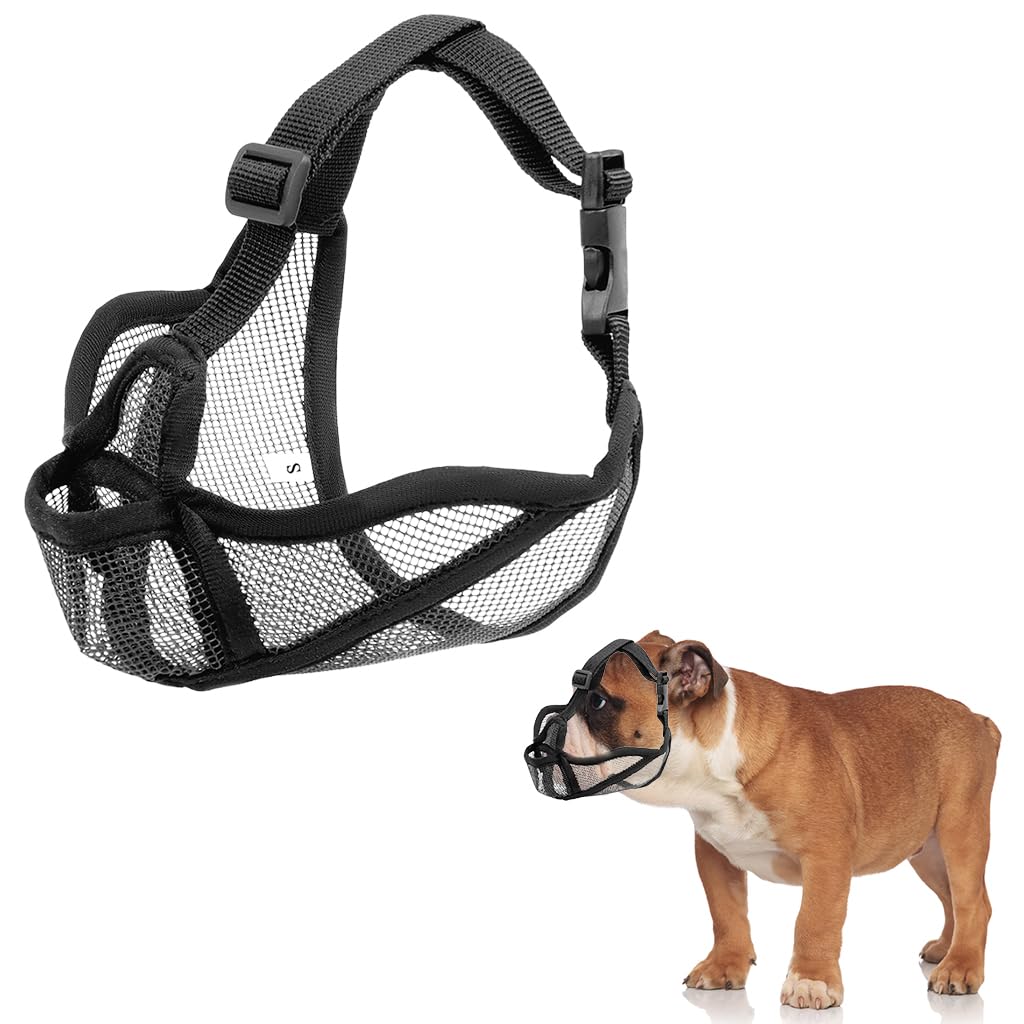 Qpets Mesh Dog Muzzle for Bulldogs with Adjustable Quick Release Buckle | Breathable Summer Comfort
