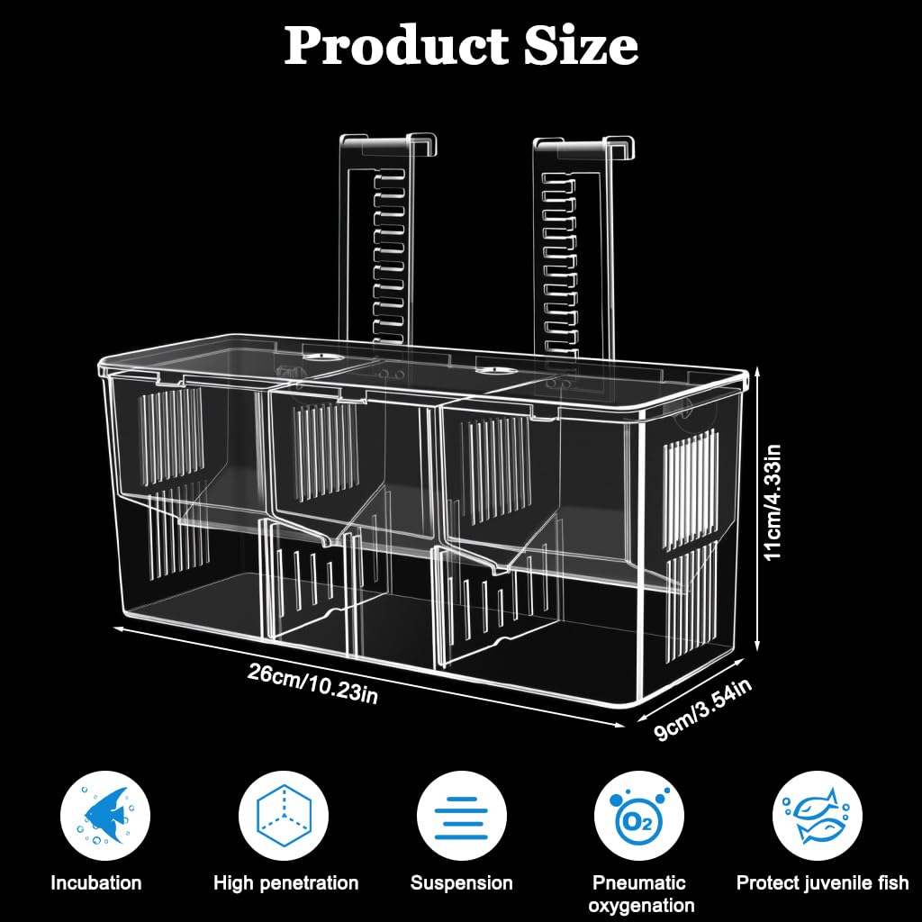 Qpets Aquarium Fish Breeding Box for Fry and Isolation with Double Layer Design 17.5x9x11cm | Clear Acrylic Floating Hatchery
