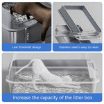 Qpets Cat Litter Box 50x35x20cm for Under 10kg Cats with Anti Tip Base and 304 Stainless Steel Walls | Includes Scoop and 4 Non Slip Mats