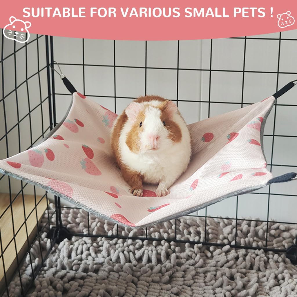 Qpets Cute Strawberry Hammock for Small Pet Cages with 4 Quick Snap Buckles 28x28 cm | Polyester Hanging Bed for Guinea Pigs Ferrets Hamsters and Hedgehogs