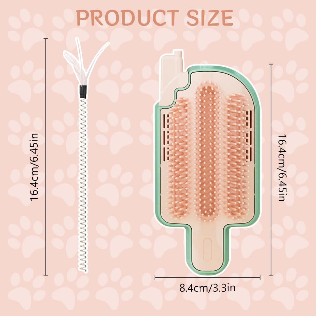 Qpets Cat Brush for Grooming and Play with Feather Wand | Wall Mounted Self Groomer Set