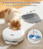 Qpets® Automatic Cat Feeder 960ml Dry & Wet Food Dispenser Feeder with Ice Box Insert, 4-Meal Design ProgrammableTimed Auto Cat Feeder Dog Treats Feeder, Battery-powered, Food-Grade Material