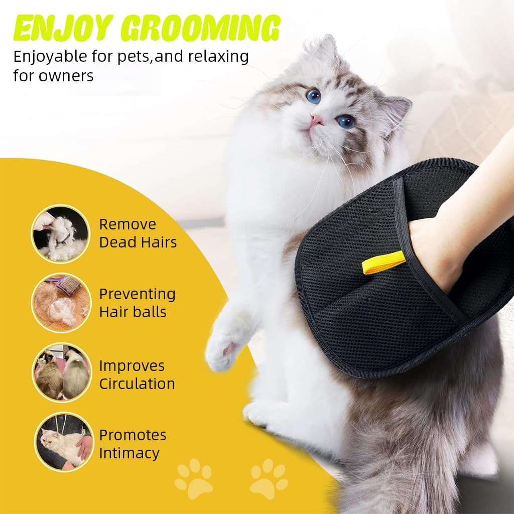 Qpets Pet Hair Removal Gloves for Furniture and Carpets featuring Static-Catching Technology | 23.5x18cm Reusable Grooming Mitt for Dogs and Cats 3PCS