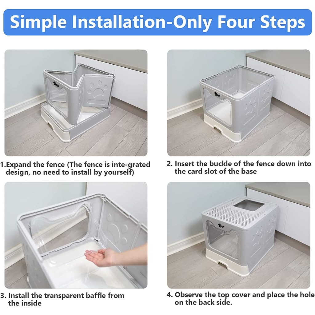 Qpets Cat Litter Box for Large Cats with Pull Out Drawer and Odor Door | 51x41x38cm Grey