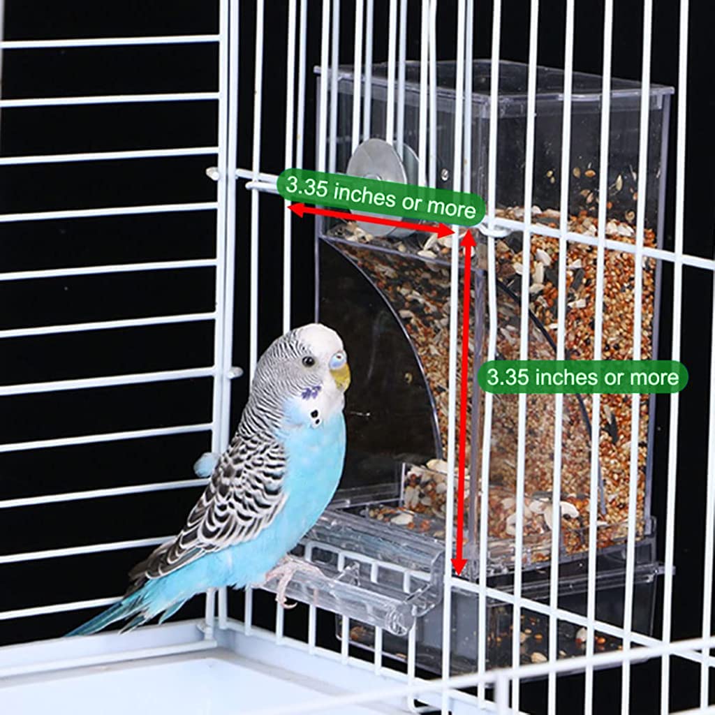 Automatic Bird Feeder for Cage, Birds Food Feeder, Birds Cage, Parrot Seed Feeders with Perch Acrylic Transparent Seed Food Container Cages for Small and Medium Lovebirds Parakeets