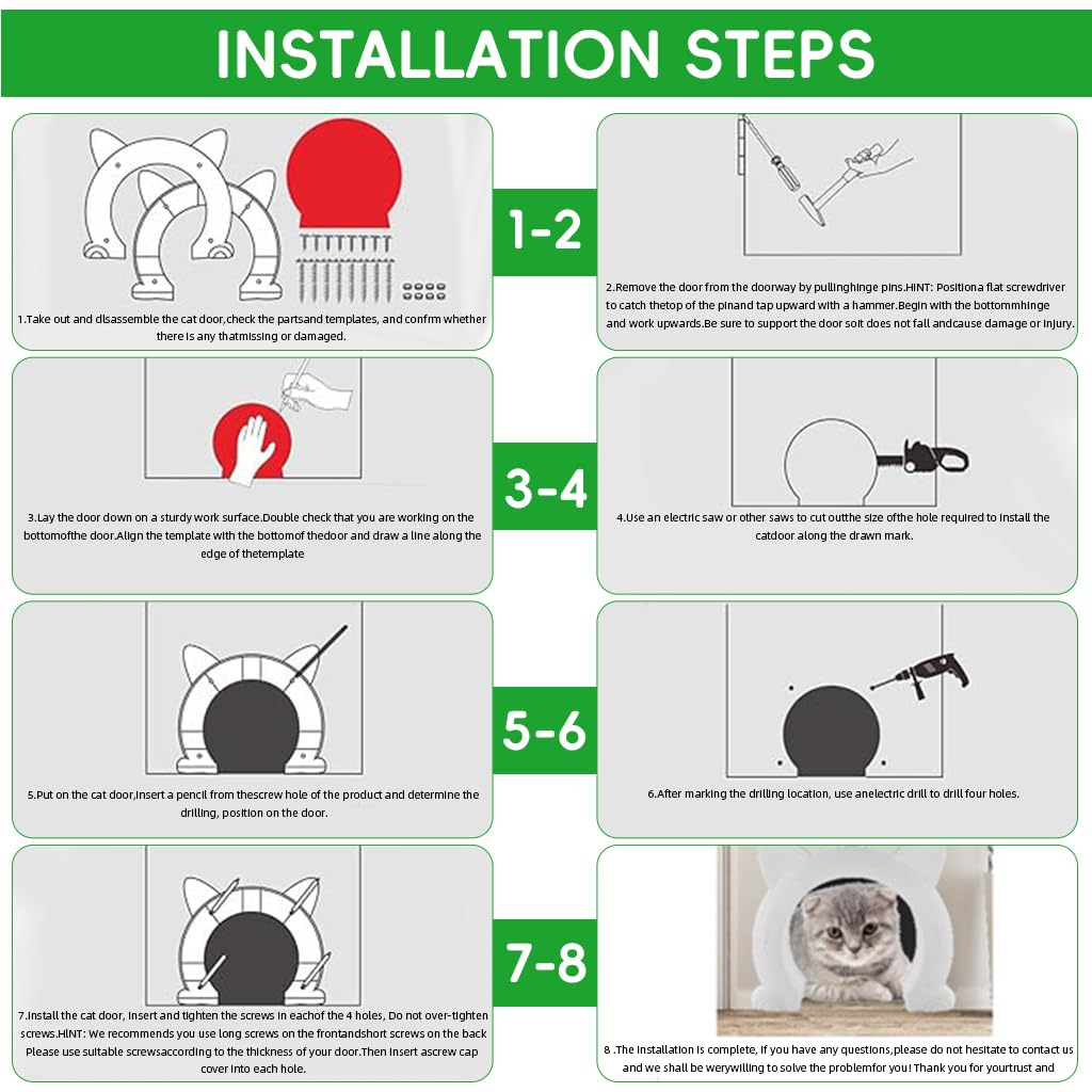 Qpets Cat Door for Interior Doors with 16.5–22 cm Opening and 360° Silent Hinge | ABS Build