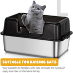 Qpets Stainless Steel Cat Litter Box for Large Cats 50x28x35cm with Elevated Anti‑Splash Guard | Easy to Clean