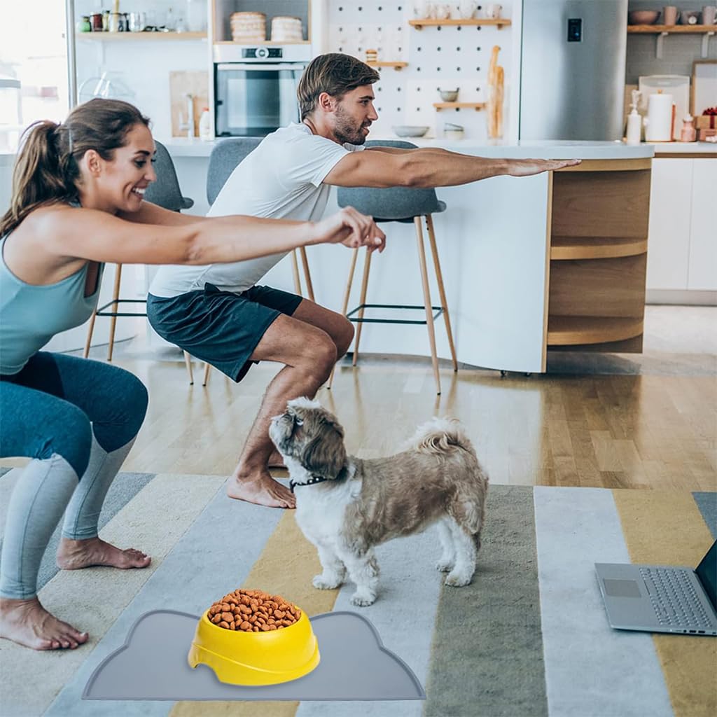 Qpets Pet Feeding Mat for Dogs and Cats with Raised Edge Tray 44x24cm 3 pcs Silicone Grey