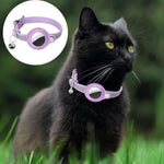Qpets Airtag Compatible Cat Collar for 9.3–12 in Necks with Reflective Safety Design | Purple PU Adjustable Anti Lost Holder