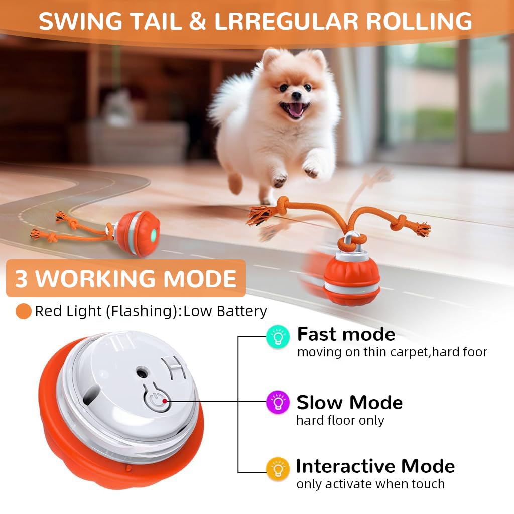 Qpets Auto Rolling Pet Ball Toy with LED Light & Birdsong featuring 360° Motion | USB Rechargeable Silicone for Indoor Play