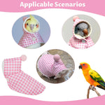 Qpets Bird Clothes for Winter with Snap Button Closure and Pink Checkered Plush Cloak | Cozy Hooded Coat for Parrots