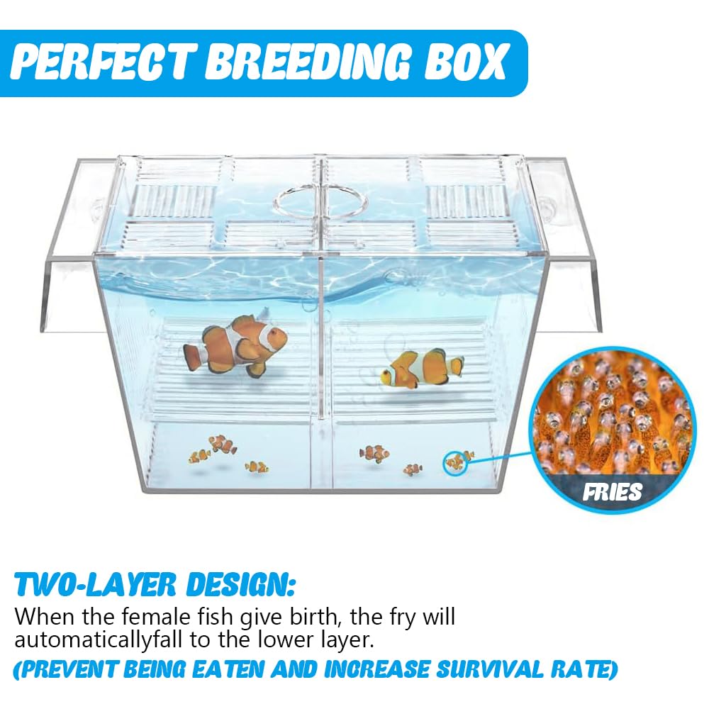 Qpets Aquarium Fish Breeding Box for Fry and Isolation with 6 Suction Cups Acrylic 20.5x9.5x9.9cm