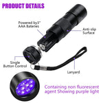 Qpets UV Light Torch for Pet Stain and Leak Detection with 12 LEDs and Aluminum Alloy Body