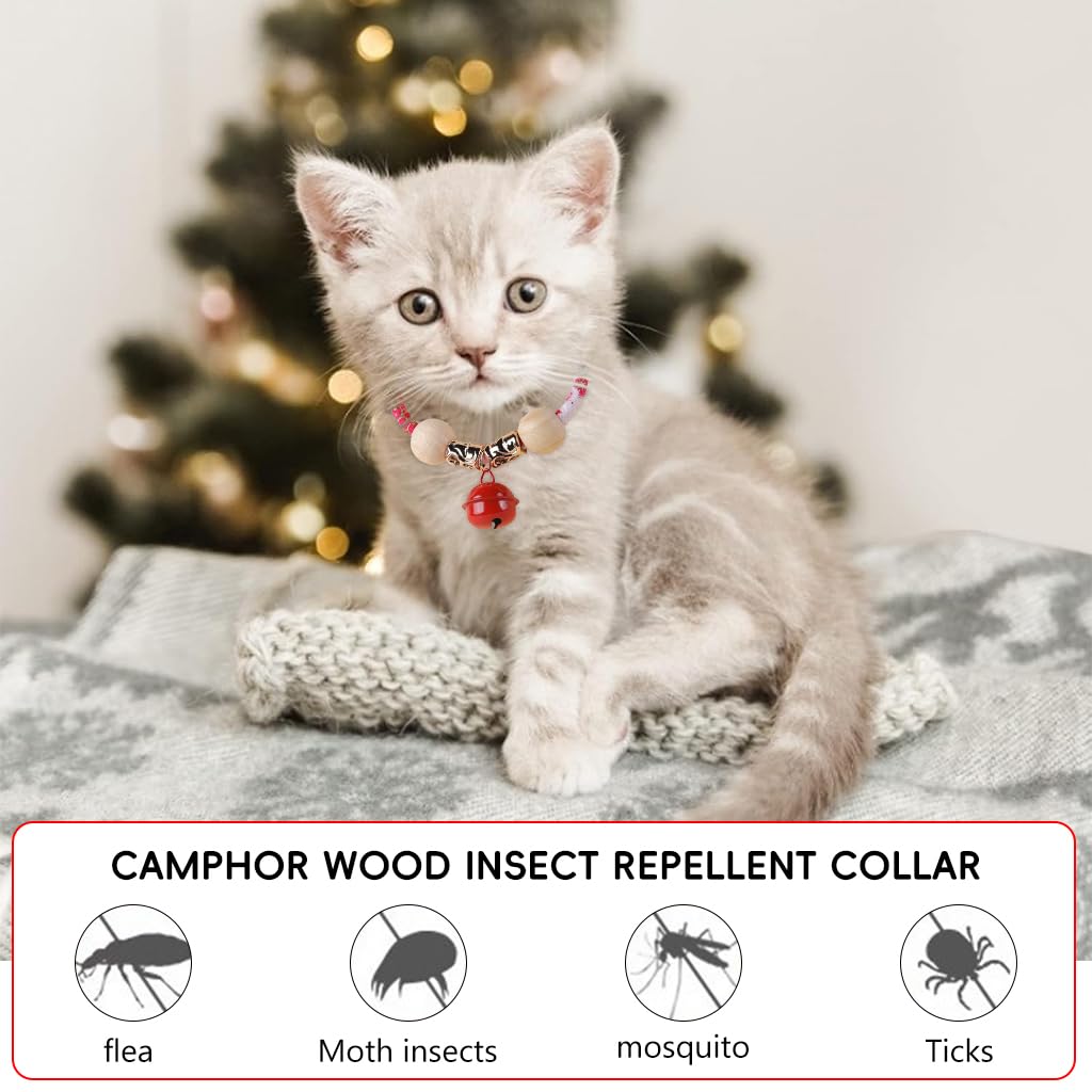 Qpets Cat Collar for Flea Prevention with 38–46 cm Adjustable Fit and Camphor Wood Balls | Red Bell Design