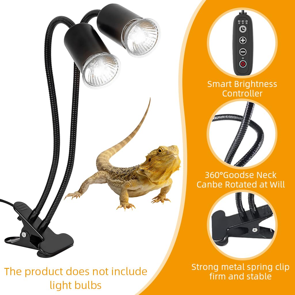 Qpets Fish Tank Lamp Stand for Reptiles with Dual Head Clip-On Design and 3 Timer Settings