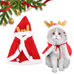 Qpets Christmas Cat Clothes for Parties featuring Adjustable Drawstring Hat and Soft Plush Cloak | Neck 46 cm