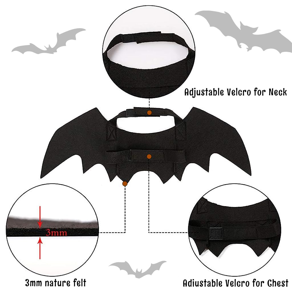 Bat Wing Costume for Cat Puppy Cat Clothes Bat Wing Collar for Halloween Cat Costume Adjustable Hoop and Loop Closure Halloween Party Favor Dress Up for Cat Puppy(Size: S)