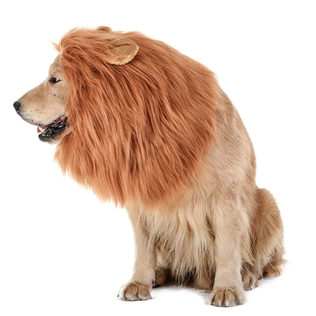 Dog Lion Mane Funny Headwear for Lion Mane for Dogs Lion Hair Ear Headwear for Dog Halloween Party Festival Headwear(Gold)