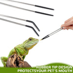 Qpets Feeding Tongs for Reptiles and Aquarium with 27cm Reach and Straight & Curved Tips | Stainless Steel with Rubber Sleeves