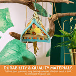 Qpets Bird Perch for Cage with 13x20cm Wooden Stick and Triangle Roof Hut | Hanging Swing Hide Cave