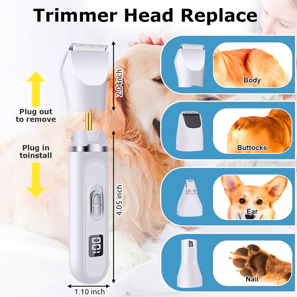 Qpets Dog Grooming Kit for Home Use with 3mm and 9mm Combs featuring Low Noise Motor | 4 in 1 Pet Trimmer