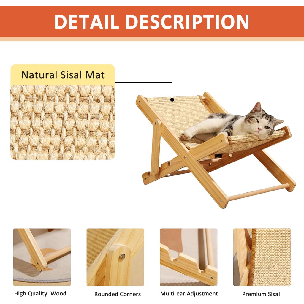 Qpets Cat Scratcher Bed for Relaxation and Furniture Protection with Adjustable Height | 23.6 x 15.7 x 3.9 in Sisal Hemp Wooden Chair