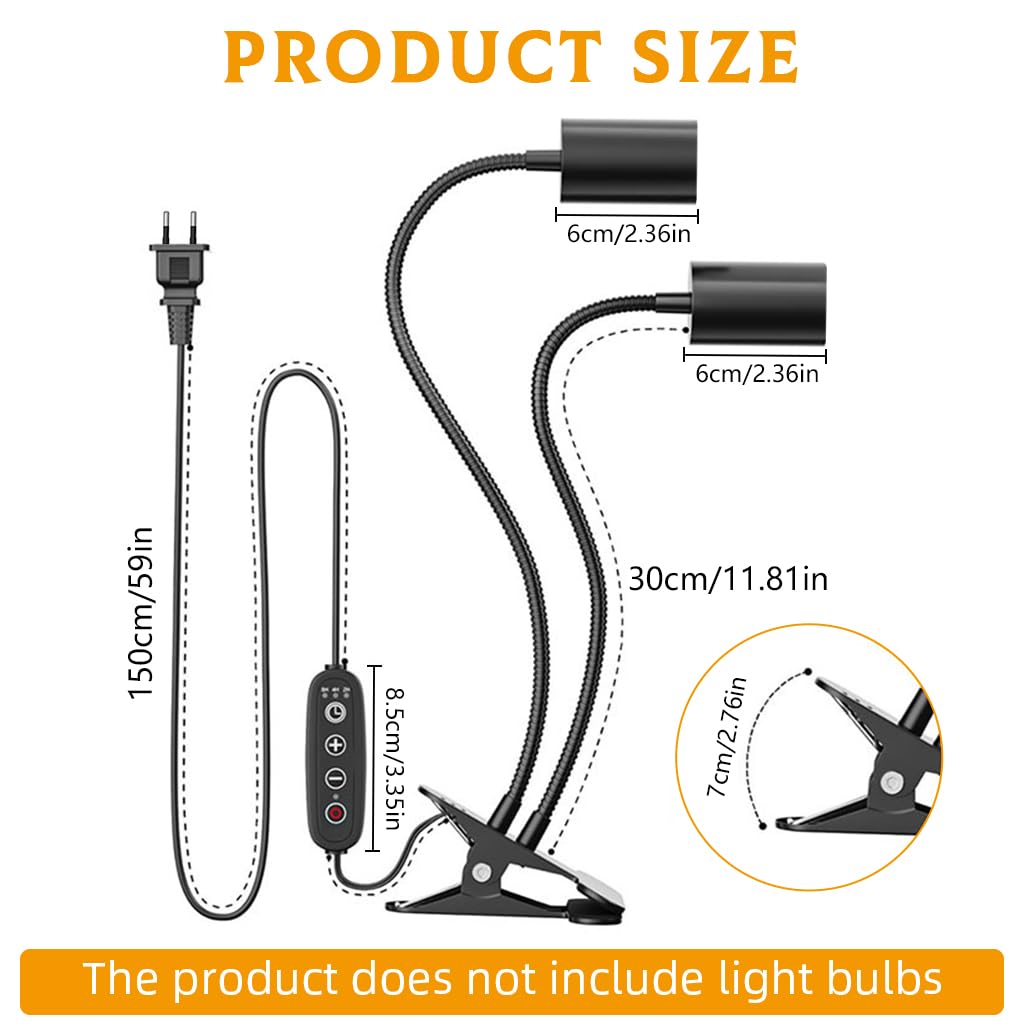 Qpets Fish Tank Lamp Stand for Reptiles with Dual Head Clip-On Design and 3 Timer Settings