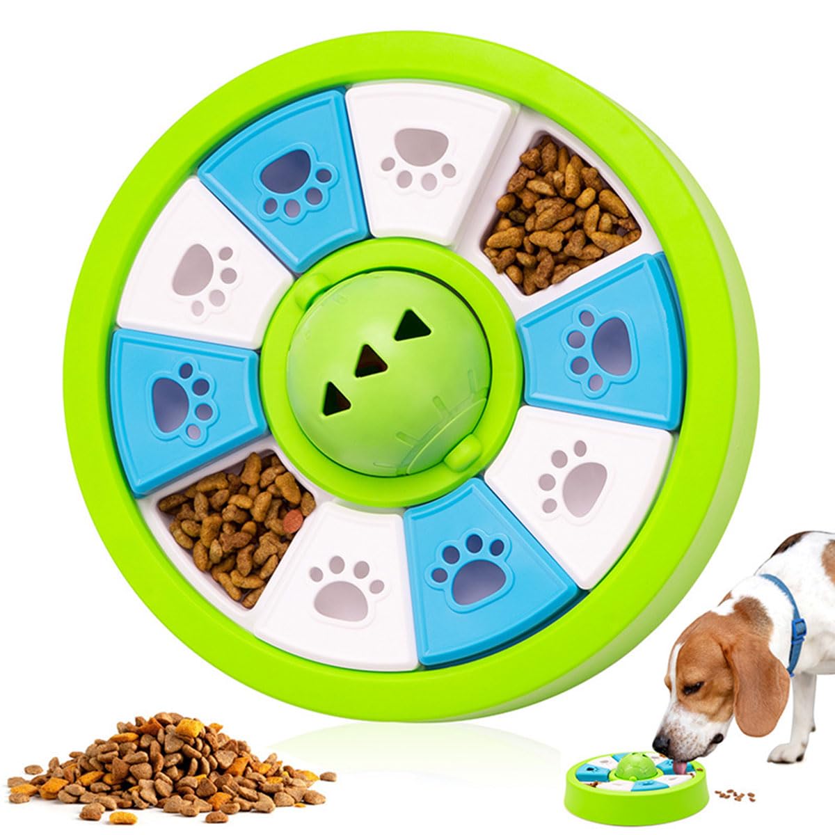 Qpets Slow Feeder Dog Bowl with 10 Grids and 360° Rotatable Lid | Rattling Ball Toy for All Breeds