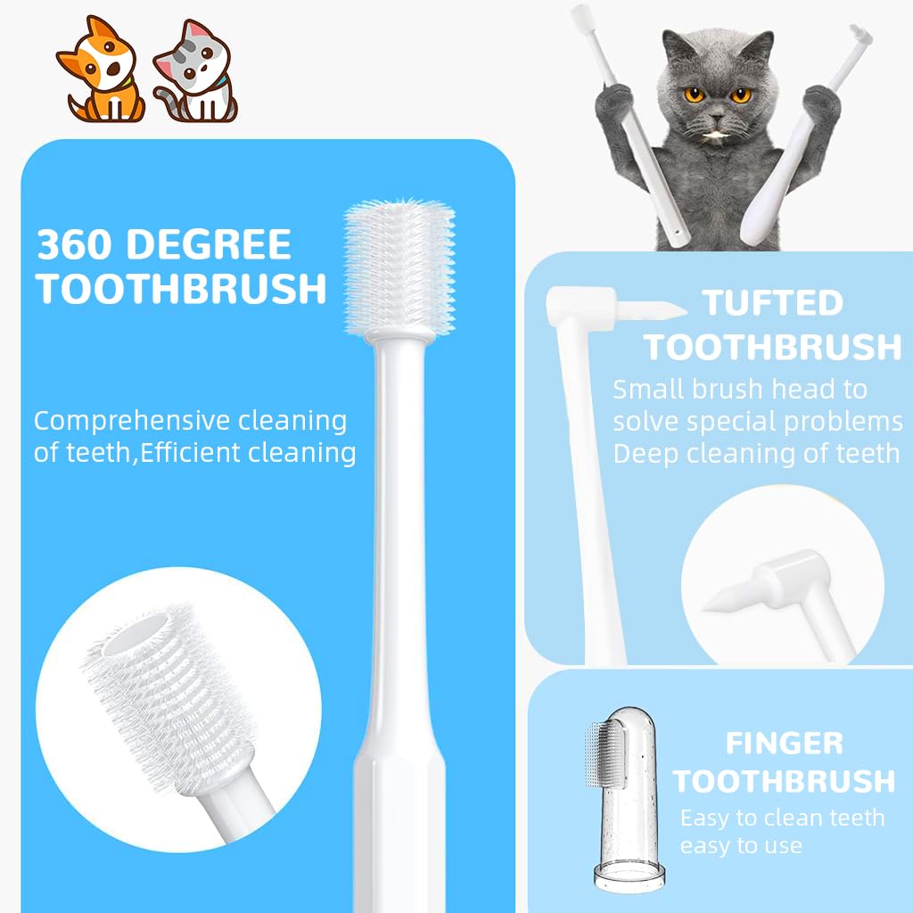 Qpets Dog Toothbrush Kit for Small Dogs with 5 Brushes featuring Silicone Finger Brush | Gentle Oral Care